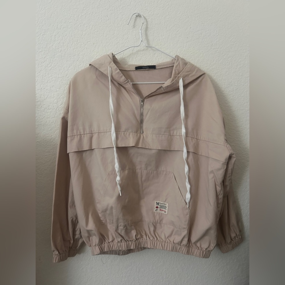 Zaful Beige Half Zip Hooded Pullover Jacket – One Size